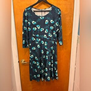 Title Nine Teal and Navy Floral Long Sleeve Dress